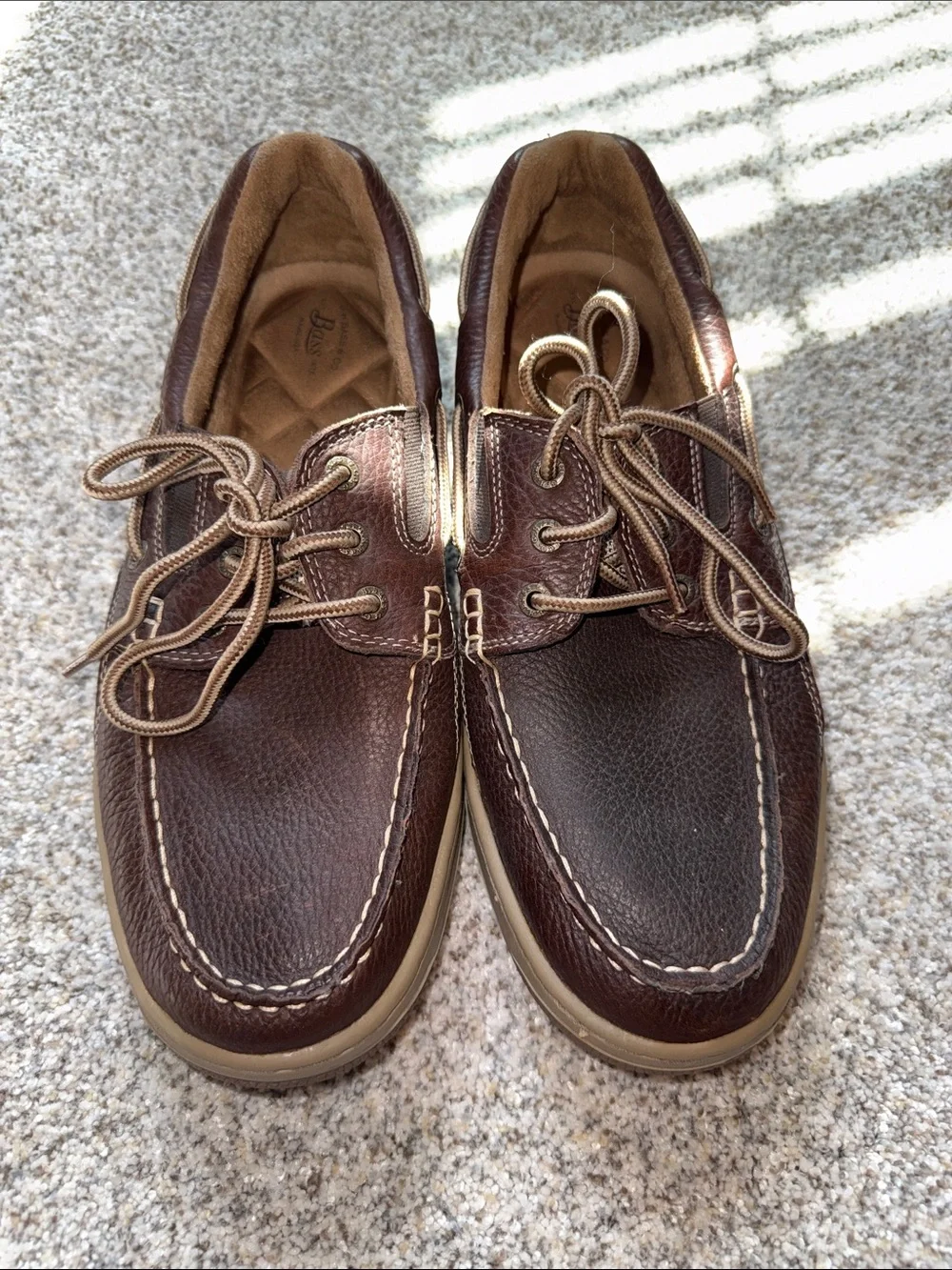 G.H. Bass & Co. Dark Brown Leather Boat Shoes with Tan Laces